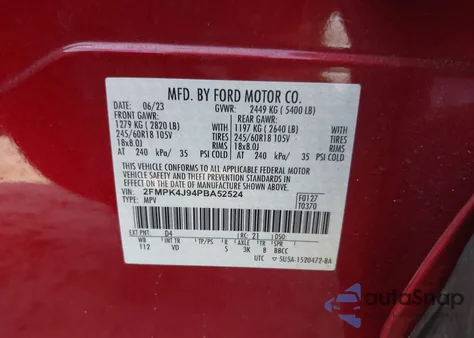 2023 Ford Edge Sel из США, поврежденный, VIN 2FMPK4J94PBA52524